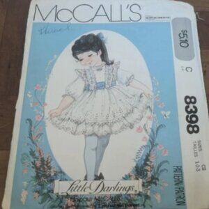 McCall’s Girls Dress And Sash Pattern 8398 Size 1-2-3 Uncut Little Darlings